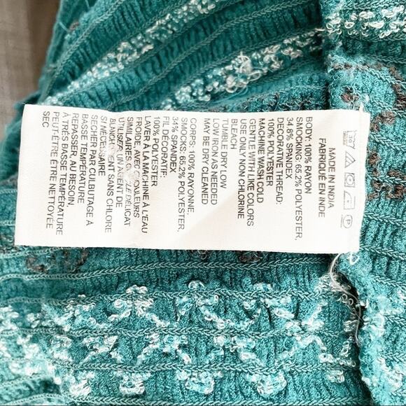 Urban Outfitters teal smocked embroidered tube top Sz L - Picture 3 of 5